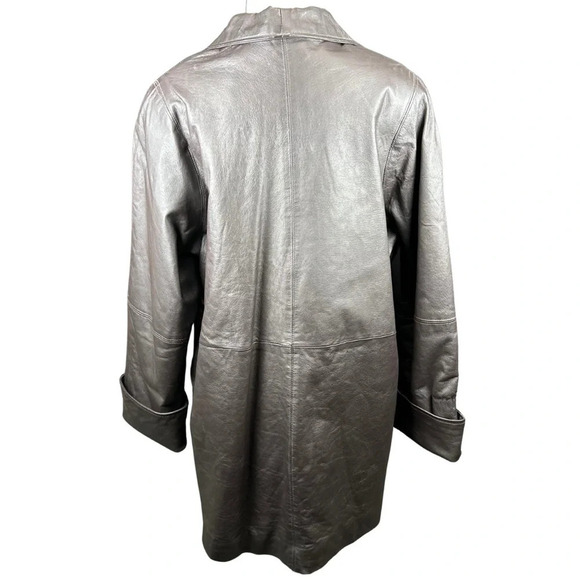 Vintage 80s NYDA Brown 100% Leather Trench - Picture 4 of 11